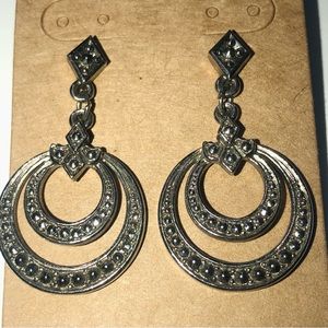 Vintage Avon faux Marcasite drop earrings, pierced, silver tone.